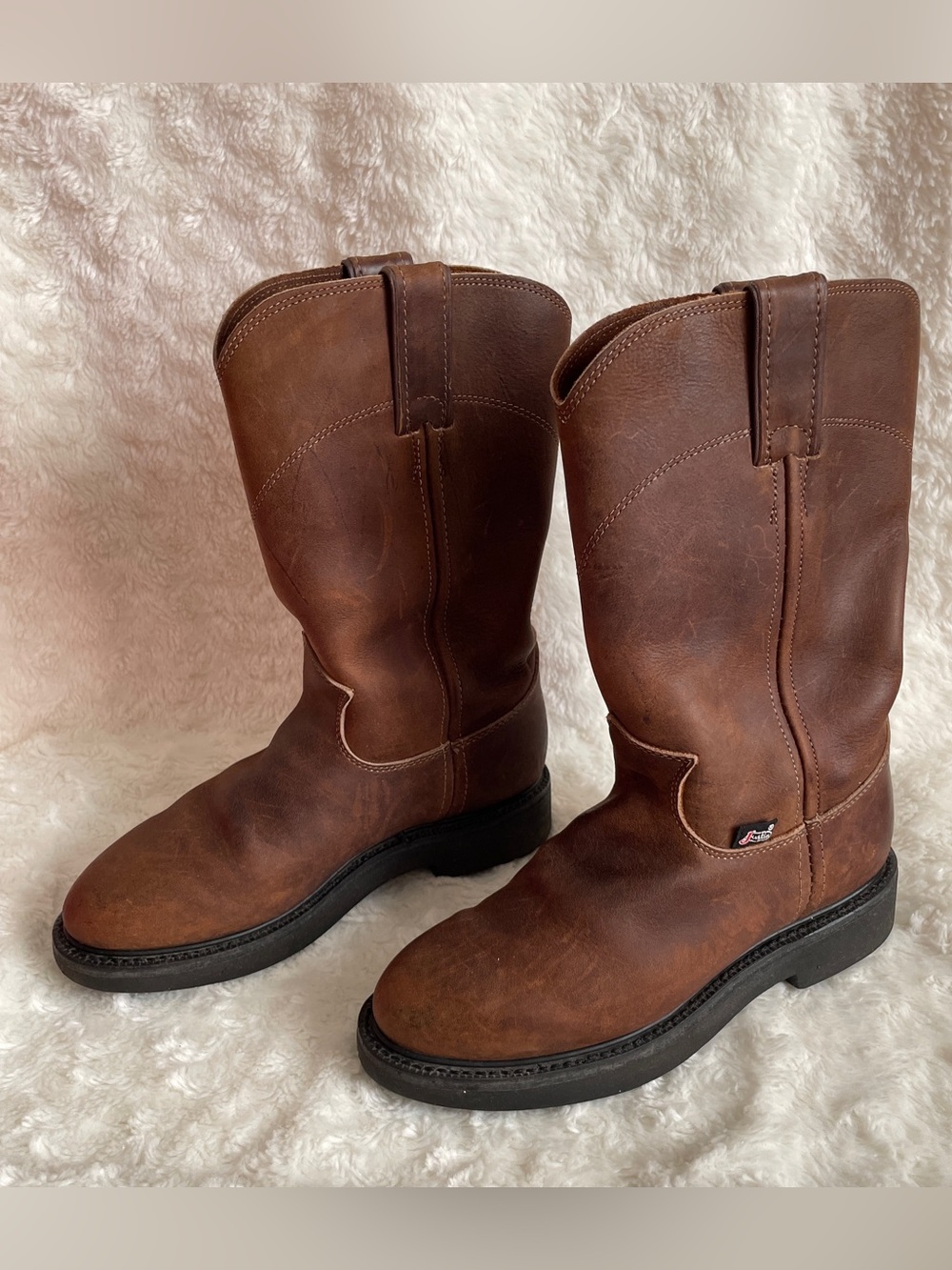 Justin Conductor Brown Soft Toe Suede Leather Pull On Work 10” Boots Size 6 B